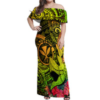 Hawaii Off Shoulder Maxi Dress Kanaka Map With Polynesian Shark Tattoo Reggae Unique - Wonder Print Shop