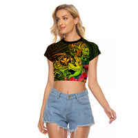 Hawaii Raglan Cropped T Shirt Kanaka Map With Polynesian Shark Tattoo Reggae Unique - Wonder Print Shop