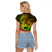 Hawaii Raglan Cropped T Shirt Kanaka Map With Polynesian Shark Tattoo Reggae Unique - Wonder Print Shop
