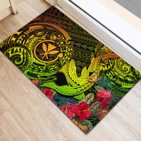 Hawaii Rubber Doormat Kanaka Map With Polynesian Shark Tattoo Reggae Unique - Wonder Print Shop