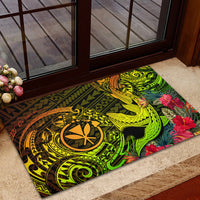 Hawaii Rubber Doormat Kanaka Map With Polynesian Shark Tattoo Reggae Unique - Wonder Print Shop