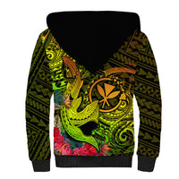 Hawaii Sherpa Hoodie Kanaka Map With Polynesian Shark Tattoo Reggae Unique - Wonder Print Shop
