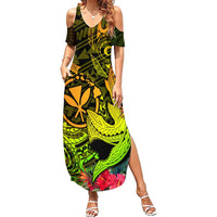 Hawaii Summer Maxi Dress Kanaka Map With Polynesian Shark Tattoo Reggae Unique - Wonder Print Shop