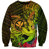 Hawaii Sweatshirt Kanaka Map With Polynesian Shark Tattoo Reggae Unique - Wonder Print Shop