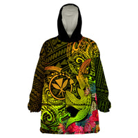 Hawaii Wearable Blanket Hoodie Kanaka Map With Polynesian Shark Tattoo Reggae Unique - Wonder Print Shop