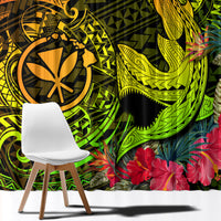 Hawaii Window Curtain Kanaka Map With Polynesian Shark Tattoo Reggae Unique - Wonder Print Shop