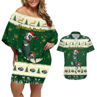 Custom South Africa Rugby Christmas Couples Matching Off Shoulder Short Dress and Hawaiian Shirt Geseende Kersfees Springboks African Pattern - Wonder Print Shop