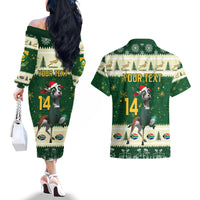 Custom South Africa Rugby Christmas Couples Matching Off The Shoulder Long Sleeve Dress and Hawaiian Shirt Geseende Kersfees Springboks African Pattern - Wonder Print Shop