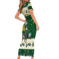 Custom South Africa Rugby Christmas Family Matching Short Sleeve Bodycon Dress and Hawaiian Shirt Geseende Kersfees Springboks African Pattern - Wonder Print Shop