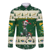 Custom South Africa Rugby Christmas Long Sleeve Button Shirt Geseende Kersfees Springboks African Pattern - Wonder Print Shop