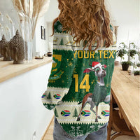 Custom South Africa Rugby Christmas Women Casual Shirt Geseende Kersfees Springboks African Pattern - Wonder Print Shop
