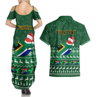 Personalised South Africa Christmas Couples Matching Summer Maxi Dress and Hawaiian Shirt Cool Santa Claus With South African Map - Wonder Print Shop