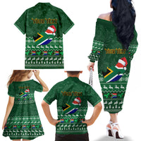Personalised South Africa Christmas Family Matching Off Shoulder Long Sleeve Dress and Hawaiian Shirt Cool Santa Claus With South African Map - Wonder Print Shop