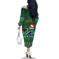 Personalised South Africa Christmas Family Matching Off Shoulder Long Sleeve Dress and Hawaiian Shirt Cool Santa Claus With South African Map - Wonder Print Shop