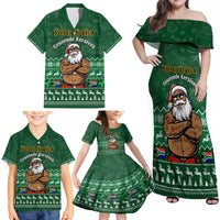 Personalised South Africa Christmas Family Matching Off Shoulder Maxi Dress and Hawaiian Shirt Cool Santa Claus With South African Map - Wonder Print Shop