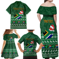Personalised South Africa Christmas Family Matching Off Shoulder Maxi Dress and Hawaiian Shirt Cool Santa Claus With South African Map - Wonder Print Shop