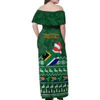 Personalised South Africa Christmas Family Matching Off Shoulder Maxi Dress and Hawaiian Shirt Cool Santa Claus With South African Map - Wonder Print Shop