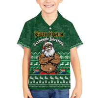 Personalised South Africa Christmas Family Matching Off Shoulder Short Dress and Hawaiian Shirt Cool Santa Claus With South African Map - Wonder Print Shop