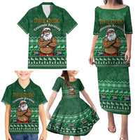Personalised South Africa Christmas Family Matching Puletasi Dress and Hawaiian Shirt Cool Santa Claus With South African Map - Wonder Print Shop