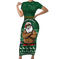 Personalised South Africa Christmas Family Matching Short Sleeve Bodycon Dress and Hawaiian Shirt Cool Santa Claus With South African Map - Wonder Print Shop