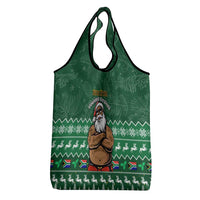 South Africa Christmas Grocery Bag Cool Santa Claus With South African Map