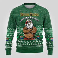 Personalised South Africa Christmas Ugly Christmas Sweater Cool Santa Claus With South African Map - Wonder Print Shop