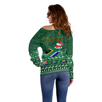 Personalised South Africa Christmas Off Shoulder Sweater Cool Santa Claus With South African Map - Wonder Print Shop