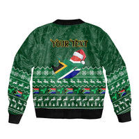 Personalised South Africa Christmas Sleeve Zip Bomber Jacket Cool Santa Claus With South African Map - Wonder Print Shop