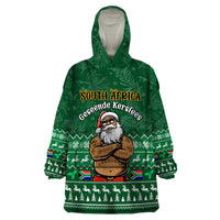 Personalised South Africa Christmas Wearable Blanket Hoodie Cool Santa Claus With South African Map - Wonder Print Shop