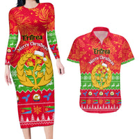 Personalised Eritrea Christmas Couples Matching Long Sleeve Bodycon Dress and Hawaiian Shirt Eritrean Olive Santa Claus Merry Xmas - Wonder Print Shop