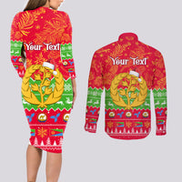 Personalised Eritrea Christmas Couples Matching Long Sleeve Bodycon Dress and Long Sleeve Button Shirt Eritrean Olive Santa Claus Merry Xmas - Wonder Print Shop