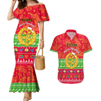 Personalised Eritrea Christmas Couples Matching Mermaid Dress and Hawaiian Shirt Eritrean Olive Santa Claus Merry Xmas - Wonder Print Shop