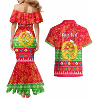 Personalised Eritrea Christmas Couples Matching Mermaid Dress and Hawaiian Shirt Eritrean Olive Santa Claus Merry Xmas - Wonder Print Shop