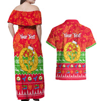 Personalised Eritrea Christmas Couples Matching Off Shoulder Maxi Dress and Hawaiian Shirt Eritrean Olive Santa Claus Merry Xmas - Wonder Print Shop