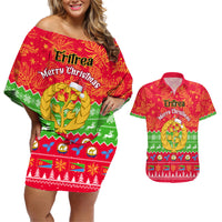 Personalised Eritrea Christmas Couples Matching Off Shoulder Short Dress and Hawaiian Shirt Eritrean Olive Santa Claus Merry Xmas - Wonder Print Shop