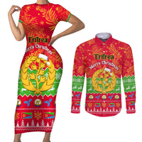Personalised Eritrea Christmas Couples Matching Short Sleeve Bodycon Dress and Long Sleeve Button Shirt Eritrean Olive Santa Claus Merry Xmas - Wonder Print Shop