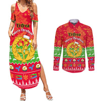 Personalised Eritrea Christmas Couples Matching Summer Maxi Dress and Long Sleeve Button Shirt Eritrean Olive Santa Claus Merry Xmas - Wonder Print Shop