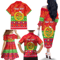 Personalised Eritrea Christmas Family Matching Off Shoulder Long Sleeve Dress and Hawaiian Shirt Eritrean Olive Santa Claus Merry Xmas - Wonder Print Shop
