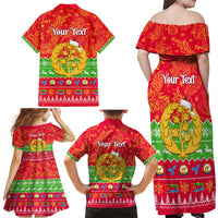 Personalised Eritrea Christmas Family Matching Off Shoulder Maxi Dress and Hawaiian Shirt Eritrean Olive Santa Claus Merry Xmas - Wonder Print Shop