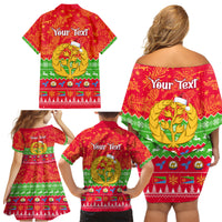 Personalised Eritrea Christmas Family Matching Off Shoulder Short Dress and Hawaiian Shirt Eritrean Olive Santa Claus Merry Xmas - Wonder Print Shop
