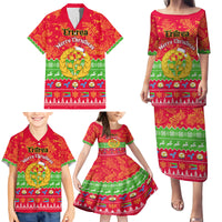 Personalised Eritrea Christmas Family Matching Puletasi Dress and Hawaiian Shirt Eritrean Olive Santa Claus Merry Xmas - Wonder Print Shop