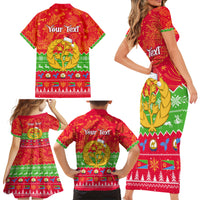 Personalised Eritrea Christmas Family Matching Short Sleeve Bodycon Dress and Hawaiian Shirt Eritrean Olive Santa Claus Merry Xmas - Wonder Print Shop