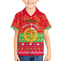 Kids red Christmas Hawaiian shirt with Eritrea “Merry Christmas” and Santa graphic