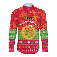 Personalised Eritrea Christmas Long Sleeve Button Shirt Eritrean Olive Santa Claus Merry Xmas - Wonder Print Shop
