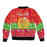 Personalised Eritrea Christmas Sleeve Zip Bomber Jacket Eritrean Olive Santa Claus Merry Xmas - Wonder Print Shop