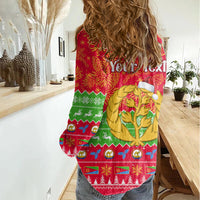 Personalised Eritrea Christmas Women Casual Shirt Eritrean Olive Santa Claus Merry Xmas - Wonder Print Shop