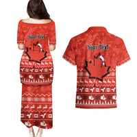 Personalised Canada Christmas Couples Matching Puletasi Dress and Hawaiian Shirt Maple Leaf Santa With Map Merry Xmas - Wonder Print Shop