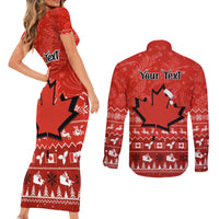 Personalised Canada Christmas Couples Matching Short Sleeve Bodycon Dress and Long Sleeve Button Shirt Maple Leaf Santa With Map Merry Xmas - Wonder Print Shop