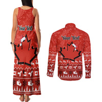 Personalised Canada Christmas Couples Matching Tank Maxi Dress and Long Sleeve Button Shirt Maple Leaf Santa With Map Merry Xmas - Wonder Print Shop