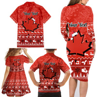 Personalised Canada Christmas Family Matching Long Sleeve Bodycon Dress and Hawaiian Shirt Maple Leaf Santa With Map Merry Xmas - Wonder Print Shop